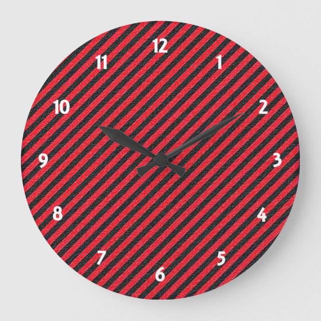 Reloj Redondo Grande Rayas diagonales delgadas en negro y rojo (Anverso)