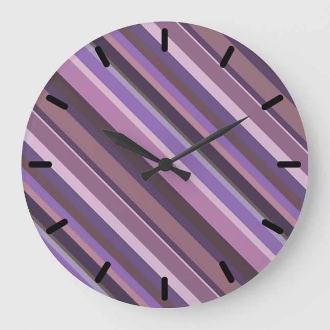 Reloj Redondo Grande Rayas diagonales malvas (Anverso)