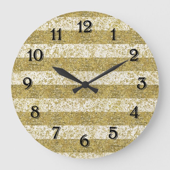 Reloj Redondo Grande Rayas doradas con brillo (Anverso)