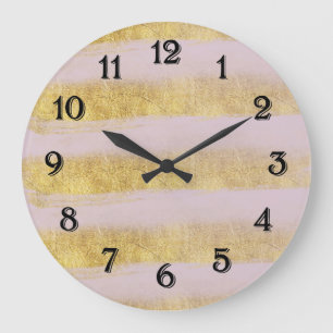 Reloj Redondo Grande Rayas doradas y rosadas
