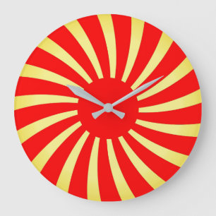 Reloj Redondo Grande Rayas en espiral rojas y doradas