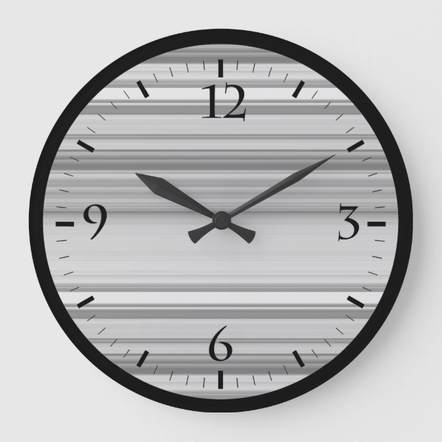 Reloj Redondo Grande Rayas grises negras y cortas (Anverso)