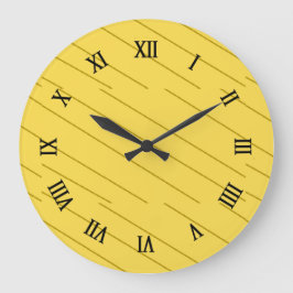 Reloj Redondo Grande Rayas marrones diagonales en amarillo mostaza