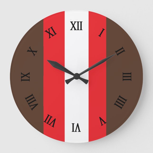 Reloj Redondo Grande Rayas marrones, rojas y blancas (Anverso)