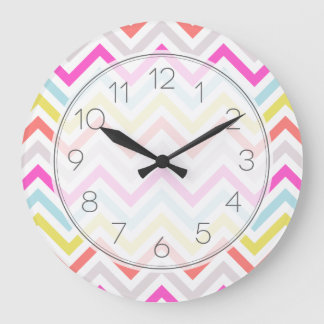 Reloj Redondo Grande Rayas modernas coloridas brillantes de Chevron