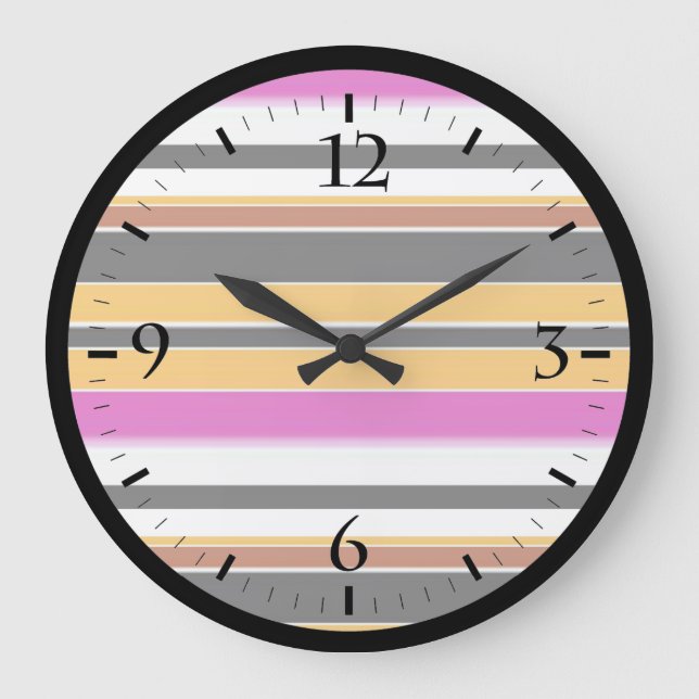 Reloj Redondo Grande Rayas naranjas negras lindas (Anverso)
