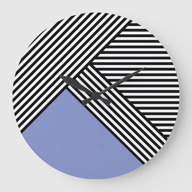 Reloj Redondo Grande Rayas negras y blancas con triángulo azul (Anverso)