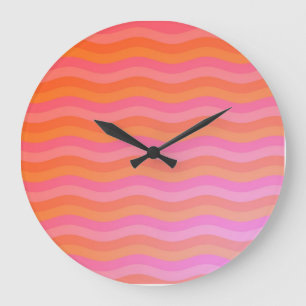 Reloj Redondo Grande Rayas onduladas naranjas y rosas
