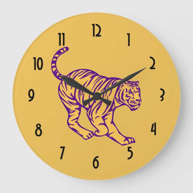 Reloj Redondo Grande Rayas púrpuras Ilustracion de tigre de gato salvaj (Anverso)