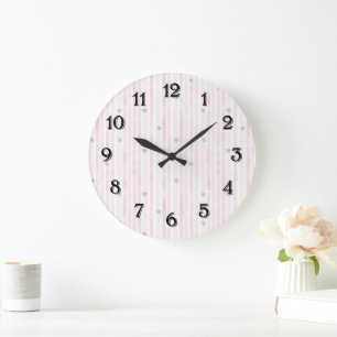 Reloj Redondo Grande Rayas rosadas corazones azules