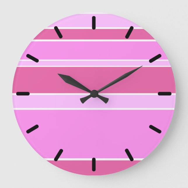 Reloj Redondo Grande Rayas rosas (Anverso)