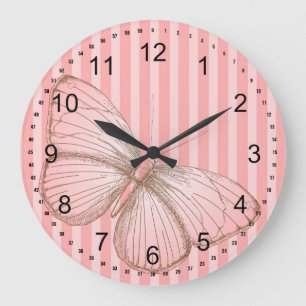 Reloj Redondo Grande Rayas rosas con mariposa