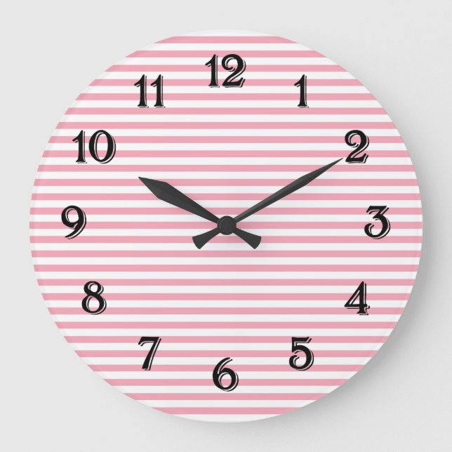 Reloj Redondo Grande Rayas rosas y blancas (Anverso)