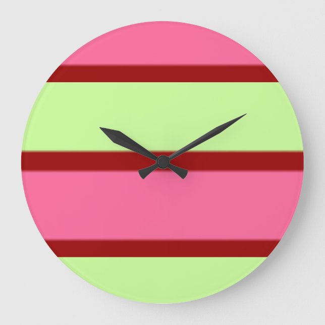 Reloj Redondo Grande Rayas rosas y menta (Anverso)