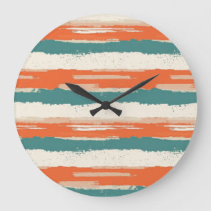 Reloj Redondo Grande Rayas Terracota Deterioradas Pintadas Abstractas