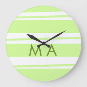 Reloj Redondo Grande Rayas verde neón Monograma de letra de patrón grie