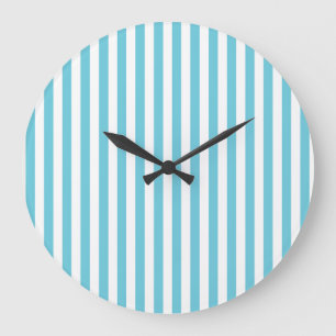 Reloj Redondo Grande Rayas verticales clásicas de azul claro y blanco