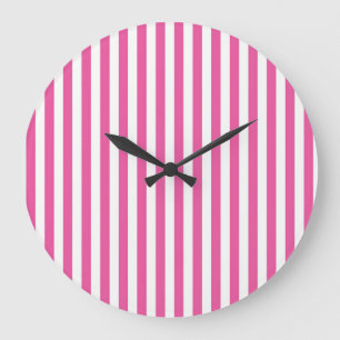 Reloj Redondo Grande Rayas verticales encantadoras de rosa caliente y b