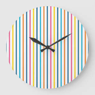 Reloj Redondo Grande Rayas verticales multicolor vibrantes