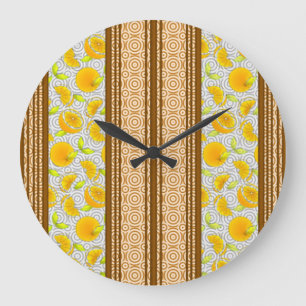 Reloj Redondo Grande Rayas y círculos de acuarela de naranjas