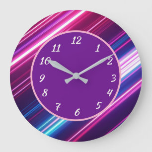 Reloj Redondo Grande Rayo de neón abstracto cara púrpura y números blan