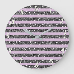 Reloj Redondo Grande Rayo de purpura lila plata brillo lavanda