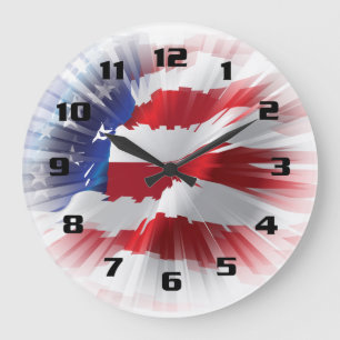 Reloj Redondo Grande Rayos De Luz Bandera Americana Patriótica