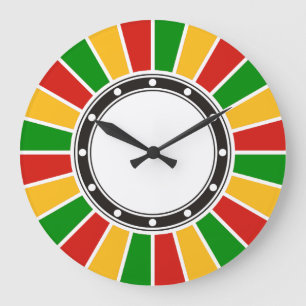 Reloj Redondo Grande RAYOS DEL BOTÓN DE LA BANDERA RASTAFARI + su signo