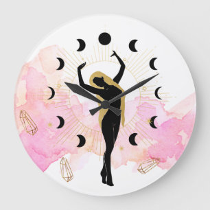 Reloj Redondo Grande *~* Rays Crystals Cosmic Gold Black Goddeson Moon
