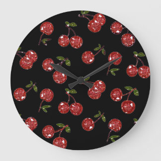 Reloj Redondo Grande RB Rockabilly Muy cereza cerezas en negro