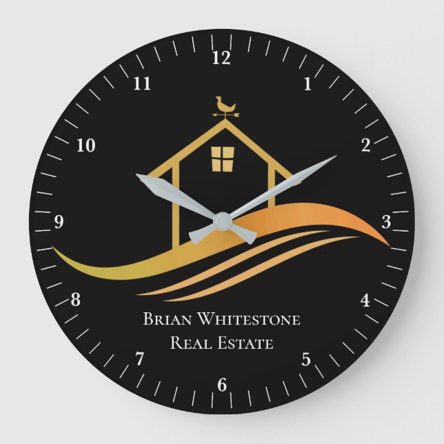 Reloj Redondo Grande Real Estate Company Moderna Moda Gold Black Office (Anverso)