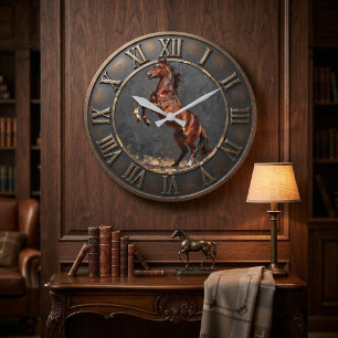 Reloj Redondo Grande Rearing Brown Horse Bronzed Equestrian Statement 
