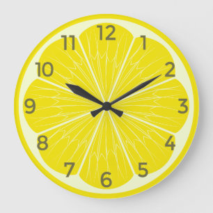 Reloj Redondo Grande Rebanada de Cítrico Limón Amarillo Acento Mediterr