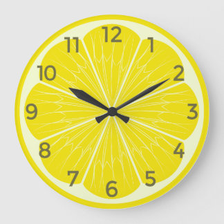 Reloj Redondo Grande Rebanada de Cítrico Limón Amarillo Acento Mediterr
