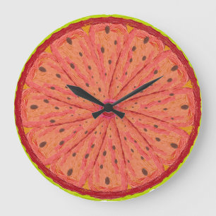Reloj Redondo Grande Rebanada de cítrico vibrante pintada fruta moderna