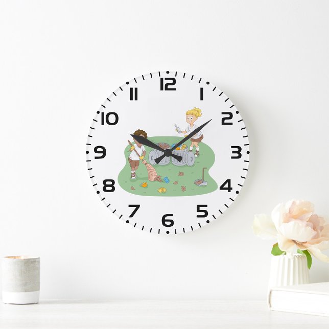 Reloj Redondo Grande Reciclaje de camping para limpieza de niños ecológ (Subido por el creador)