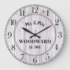 Reloj Redondo Grande Recién casados personalizados rústicos