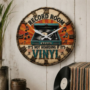 Reloj Redondo Grande Record Room Vinyl Vintage Turntable Music Decor