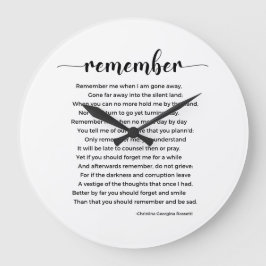 Reloj Redondo Grande Recordar poema de Christina Georgina Rossetti