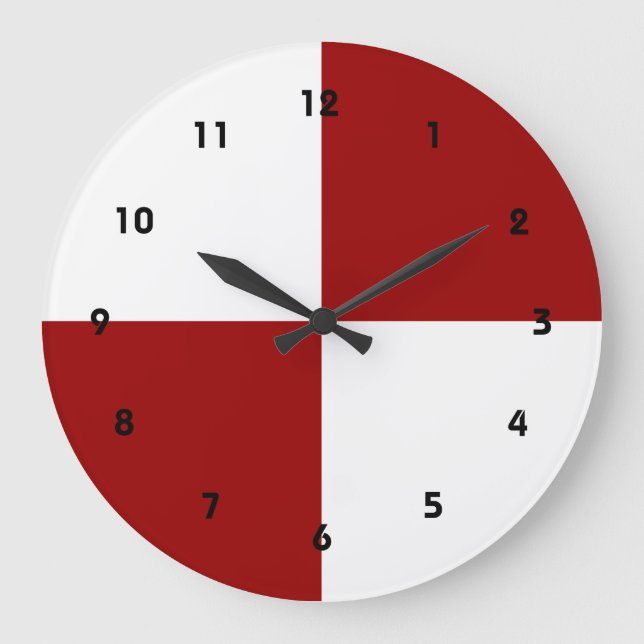 Reloj Redondo Grande Rectángulos rojo y blanco (Anverso)