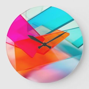 Reloj Redondo Grande Rectángulos translúcidos abstractos de neón vibran