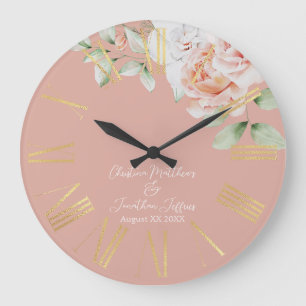 Reloj Redondo Grande Recuerdo de boda de flores románticas de melocotón