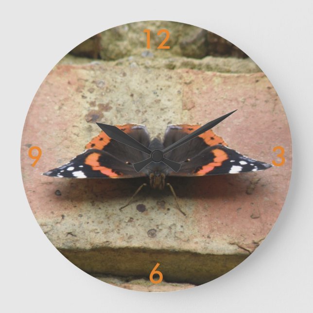 Reloj Redondo Grande Red Admiral Butterfly Wall Clock (Anverso)