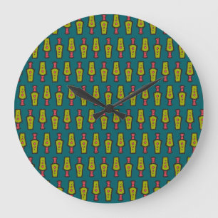 Reloj Redondo Grande Red, amarillo Resumen Tribal en Verde azulado: Rel