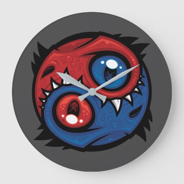 Reloj Redondo Grande Red and Blue Yin Yang Dragons (Anverso)