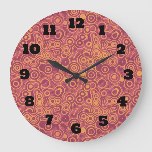Reloj Redondo Grande Red and Orange Retro Circles Faded Pattern (Anverso)