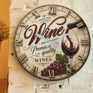 Reloj Redondo Grande Red and White Wine Rustic Vineyard Kitchen