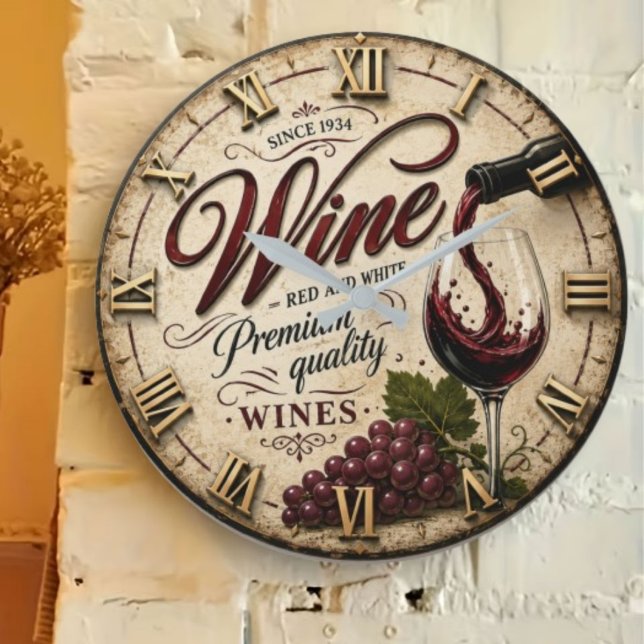Reloj Redondo Grande  Red and White Wine Rustic Vineyard Kitchen (Subido por el creador)