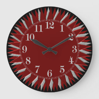 Reloj Redondo Grande Red Black Silver Sun Wall Clock