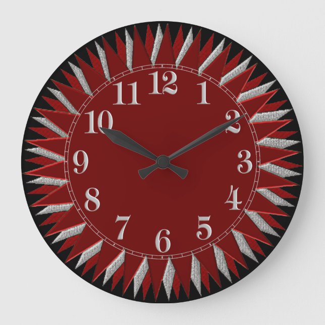 Reloj Redondo Grande Red Black Silver Sun Wall Clock (Anverso)